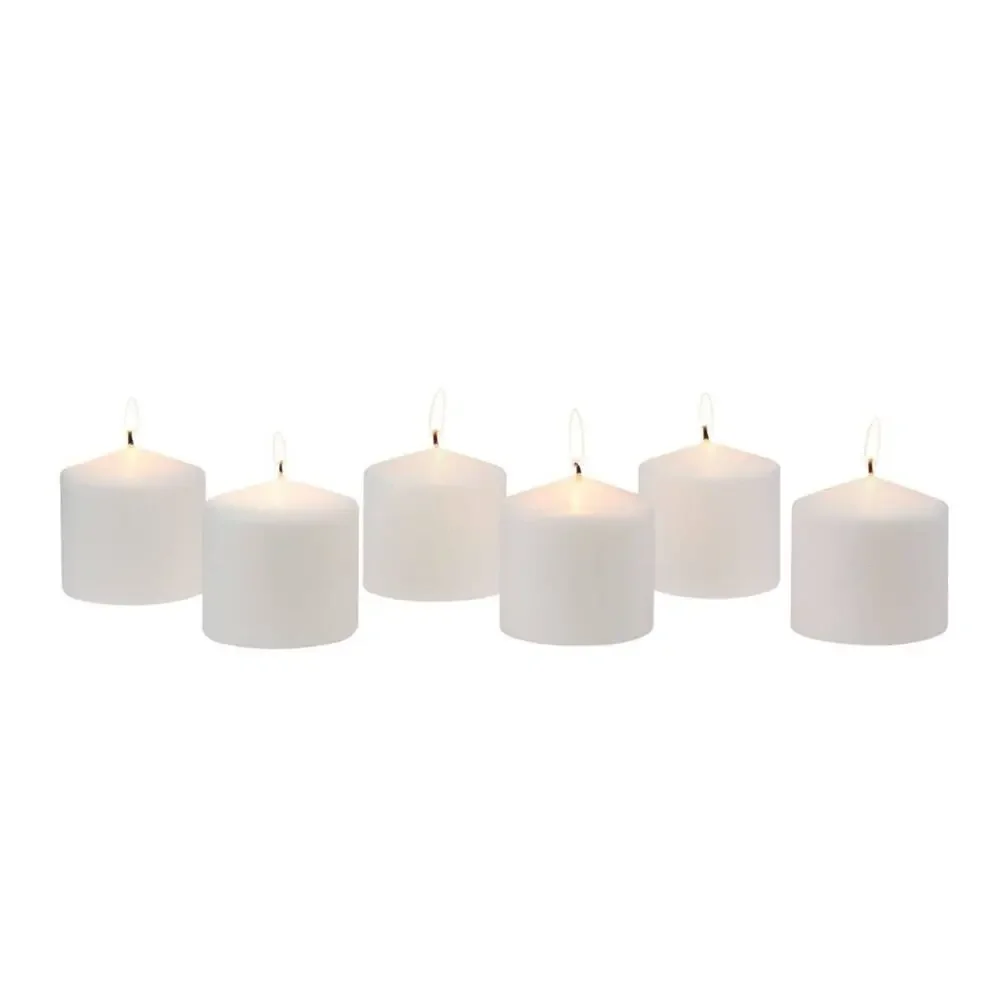6 NEW White Unscented Paraffin Wax Pillar Candle 25 Hour Burn Box Set 3” x 3”
